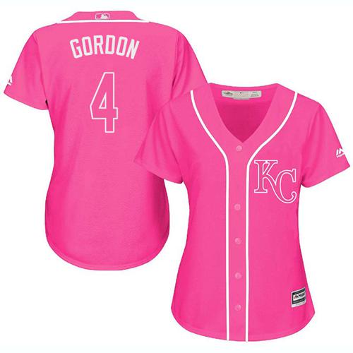 Royals #4 Alex Gordon Pink Fashion Women's Stitched MLB Jersey - Click Image to Close